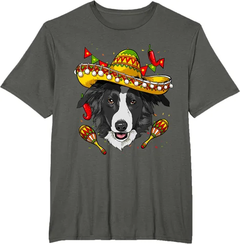 Vista 6 de Cinco de Mayo Border Collie Hombres Mujeres Niños Sombrero Camiseta Negro