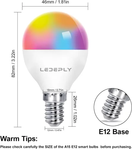 Vista 3 de Bombilla inteligente A15, bombillas LED WiFi E12, compatible con Alexa Google, paquete de 4 5W 40W Equivalent, RGB Color Changing Light Bulbs