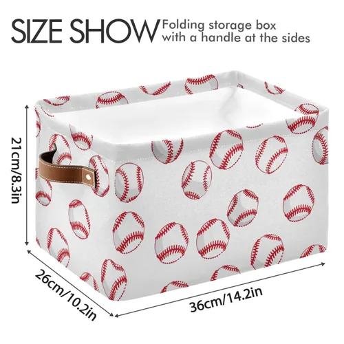 Vista 4 de Emelivor Balón de béisbol blanco plegable con asa rectangular impermeable cesta de otoño para almacenamiento cubo organizador de armario