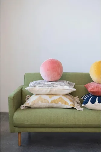 Vista 3 de Creative Co-Op Almohada de algodón con patrón lumbar Ikat y borlas, 16 pulgadas de largo x 24 pulgadas de ancho x 2 pulgadas de alto, amarillo