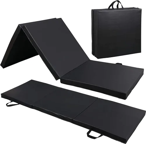 Vista 2 de Tapete plegable de tres pliegues para gimnasia, gimnasio, ejercicio aeróbico, tapete plegable con asas para MMA, estiramiento de fitness, yoga