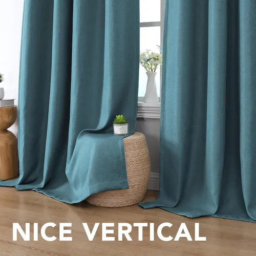 Vista 8 de H.VERSAILTEX - Cortina opaca de lino de 54 pulgadas de largo con aislamiento térmico, ojales y aspecto de lino, textura de arpillera, para Azul Egeo