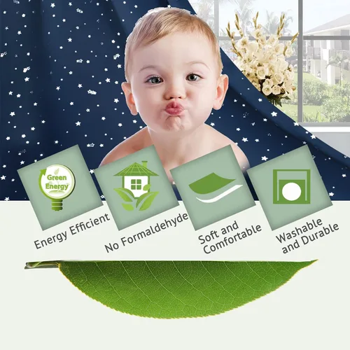 Vista 6 de H.VERSAILTEX Cortinas opacas con estrellas para habitación de niños y niñas, con aislamiento térmico, bonitas cortinas gruesas y suaves, con ojales