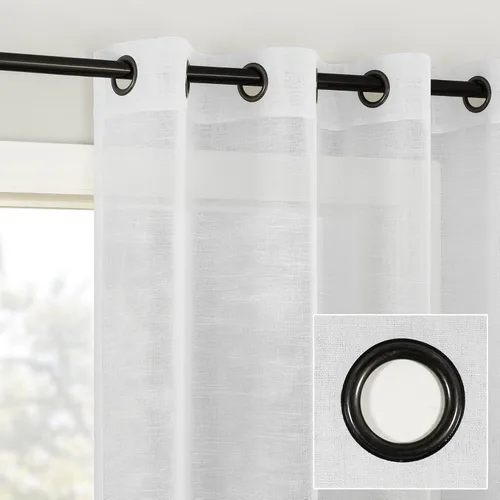 Vista 9 de Archaeo Slub - Paquete de 2 cortinas de mezcla de lino texturizado, con ojales, 52 pulgadas de ancho x 95 pulgadas de largo, color marfil
