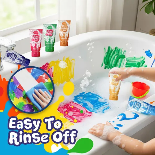 Vista 4 de SWCANDY Pintura de baño de juguetes de jabón para niños pequeños, paquete de 6 unidades, no tóxica, lavable, pintura de bañera para pintura de dedos