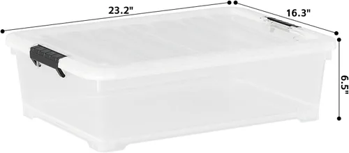 Vista 2 de Contenedor de almacenamiento transparente de 26 cuartos de galón, caja de almacenamiento de plástico debajo de la cama, contenedor de almacenamiento