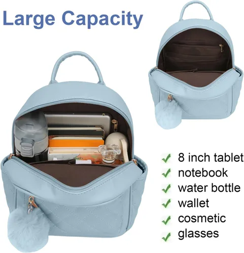 Vista 11 de Mini mochila de moda para niñas, bolso pequeño lindo de cuero a cuadros para mujer, mochilas pequeñas, Negro -, Mini mochila de moda para niñas