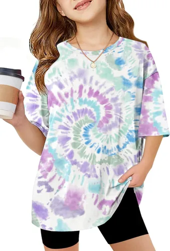 Vista 7 de Arshiner Camisetas de gran tamaño para niñas, camisetas básicas suaves y casuales de verano Negro