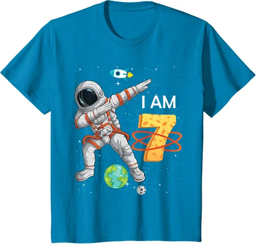 Vista 12 de Camiseta de cumpleaños para niños de 7 años de edad, astronauta Space 7th B-Day Negro