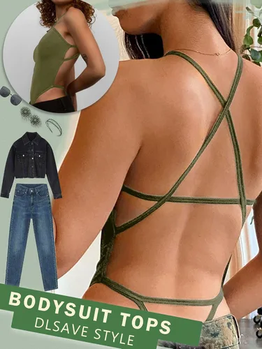 Vista 2 de Dlsave Strappy Bodysuit for Women, Halter Lace Bodysuit Sleveless Cami Tops