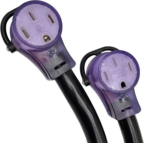 Vista 4 de Parkworld 692095 RV Adaptador divisor de 50 amperios, divisor de 240 V 14-50P enchufe macho a doble conector hembra 14-50R de 3 pies (negro)