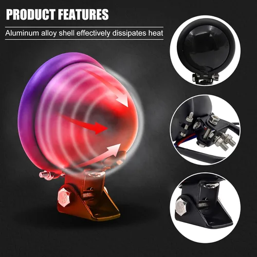 Vista 3 de Luz trasera de motocicleta, luz de freno de freno universal, color rojo de 12 V, luz lateral de rueda trasera de motocicleta, luz para guardabarros