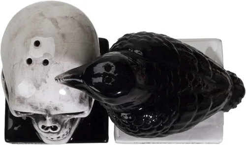 Vista 3 de Pacific Giftware Quoth The Raven - Juego de salero y pimentero de cerámica para Halloween