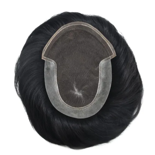 Vista 9 de Tupé para hombre con encaje suizo para hombre, sistema de reemplazo de cabello humano real, extensiones de nudo blanqueado para prótesis de cabello