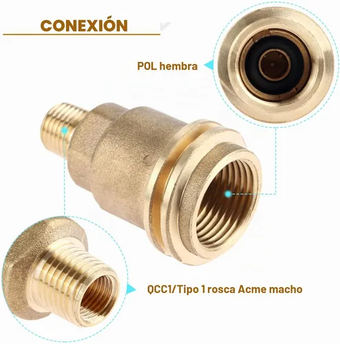 Vista 2 de Adaptador de montaje de gas propano de tuerca QCC1 con rosca de tubo macho de 1/4