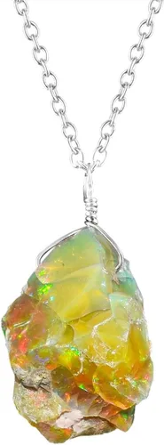 Vista 25 de Collar delicado de plata con piedra áspera de ópalo