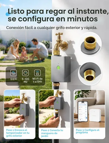 Vista 6 de meross WiFi Water Timer for Garden Hose, Brass Inlet & Outet, Rain Skip