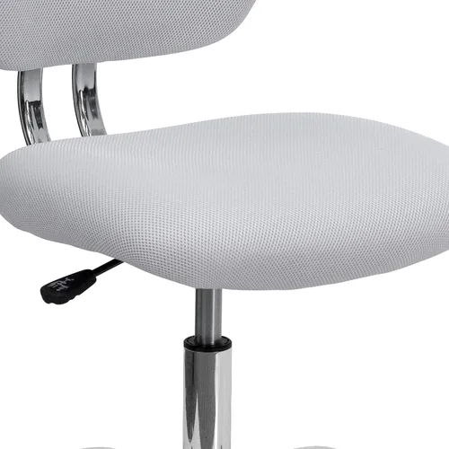 Vista 9 de EMMA + OLIVER Silla de oficina giratoria de malla blanca con respaldo medio con base cromada Blanco