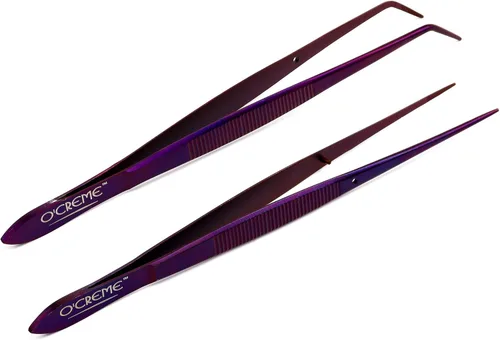 Vista 10 de O'Creme - Pinzas de cocina de acero inoxidable con punta fina Precision plating tongs in purple, 6.25 inches long — ideal for garnishing, plating