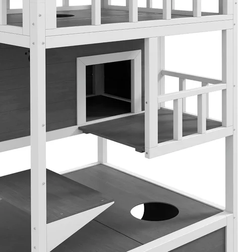 Vista 9 de Robust Multi-Story Cat Condo Featuring Asphalt Roof, Escape Doors, Jumping Platform, Durable Material, Light Gray Exterior