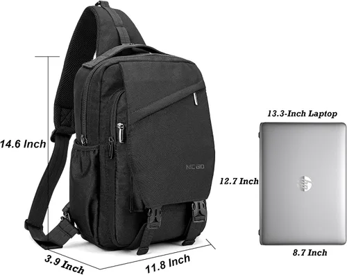 Vista 6 de NICGID Mochila tipo bandolera de 13.3 pulgadas y 14.1 pulgadas, bolsa cruzada para computadora portátil, mochilas de hombro en el pecho, para viajes