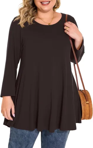 Vista 20 de BELAROI Blusas tipo túnica de manga 3/4 para mujer, talla grande, cómoda para usar con leggings, estilo casual 5-Winered