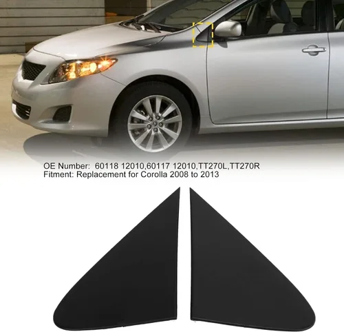 Vista 4 de 2 piezas de cubierta de esquina para guardabarros de espejo retrovisor compatible con Toyota Corolla 2008-2013, ribete triangular duradero