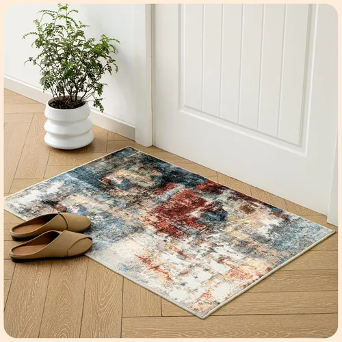 Vista 94 de Istana Alfombra larga antideslizante de 2.5 x 8 para el hogar, para pasillo y cocina, lavable, sedosa y suave al tacto, elegante, color azul y marfil