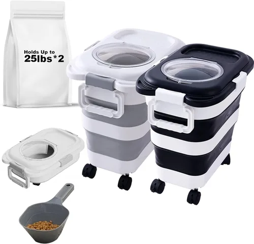 Vista 9 de SEWIU Contenedor de Almacenamiento de Comida para Perros 2pack*20LB, Contenedor Plegable de Comida para Perros con Cuenco de Silicona de Viaje