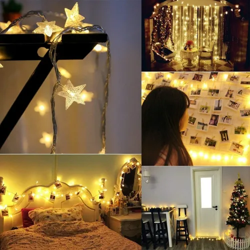 Vista 4 de Luces de Cadena de Estrellas, Merdeco 20 pies 40 LED con alimentación USB, luces de hadas blancas cálidas para decoración de cumpleaños, fiesta