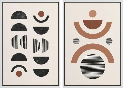 Vista 30 de SIGNFORD Lienzo enmarcado para pared, juego de arte geométrico retro de mediados de siglo, plantas forestales, ilustraciones con formas abstractas