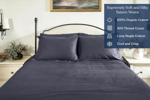 Vista 2 de GOTS Certified 100% Organic Cotton Flat Sheet, 400TC Long Staple Cotton, Ultra Soft, Silky, Moisture-Wicking, Smooth & Breathable, Best Sheets for