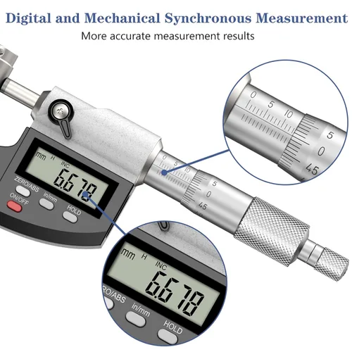 Vista 8 de HDLNKAK Micrómetro de modo dual, micrómetro exterior digital 0-1"/0-25 mm Gris