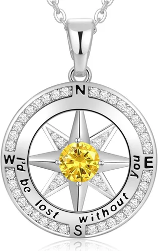 Vista 37 de Peeshow Collar para mujer, brújula, piedra natal, joyería de cumpleaños, aniversario, ideas para su novia, regalo romántico de amor en Navidad, día