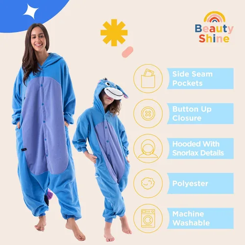 Vista 5 de Beauty Shine Disfraz unisex de dibujos animados para adultos, para Halloween, Navidad, pijama, mameluco de felpa para cosplay