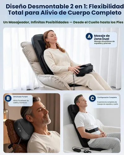 Vista 7 de Shiatsu Masajeador de cuello y espalda con calor de grafeno, almohadilla
