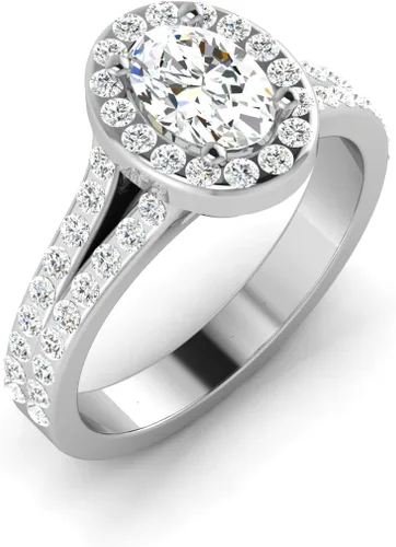 Vista 3 de CUSTOMIZE JEWELS Anillo de compromiso con halo de diamantes de talla ovalada TW con certificación IGI de 2.0 quilates en oro blanco de 14 k