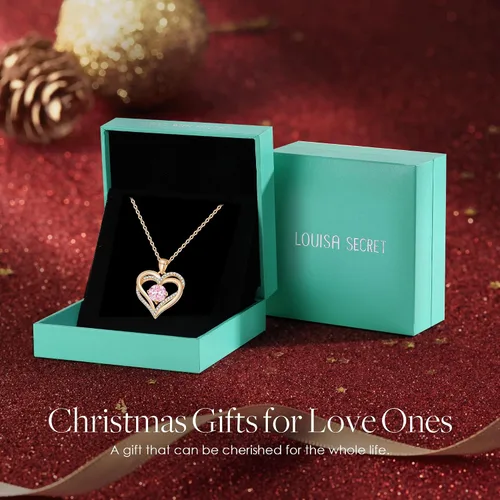 Vista 6 de LOUISA SECRET Love Heart Birthstone Necklaces for Women, 925 Sterling Silver Women Pendant Necklace, Valentine's Day Gift for Her Birthday