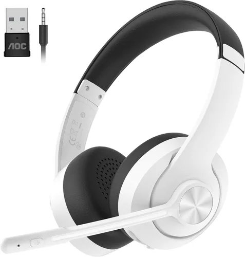 Vista 10 de AOC Wireless Headset with Mic for Work, Bluetooth 5.4 Computer Headphones. with USB-A Dongle, Clear Call Mic, 30H Battery, One-Touch Mute, Great