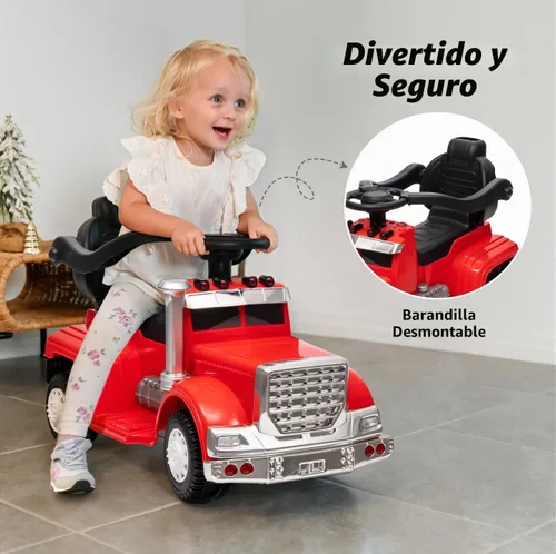Vista 3 de Outfunny Coche de empuje 3 en 1 para niños pequeños de 1 a 3 años con mango y música Rojo