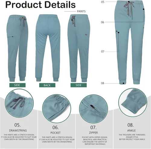 Vista 3 de VIAOLI Uniformes Médicos Enfermera Mujer Médico Enfermería Hospital Conjunto Top &Jogger Pantalones Clínica Liquidación Ropa de Trabajo