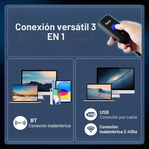 Vista 6 de Tera Escáner de código de barras portátil inalámbrico: mini lector de Azul láser 1D