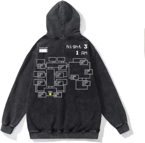 Vista 3 de SOIIVRU Sudadera con capucha Five Nights At Freddy's Monitore Graphic vintage Acid wash con diseños para hombres
