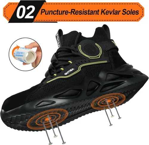 Vista 3 de LAoutun Zapatos de punta de acero para hombre, zapatos de construcción industrial, de corte medio, botas industriales, zapatos de trabajo cómodos