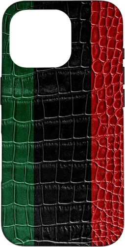 Vista 20 de iPhone 16 Pan African Flag Patriotic Crocodile Skin Print Pride Case