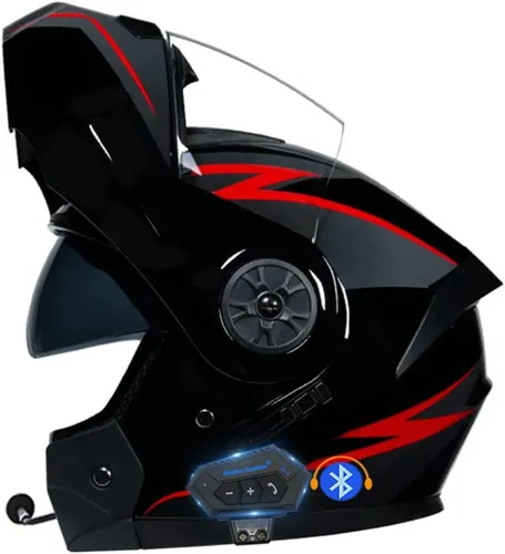 Vista 15 de Casco modular con Bluetooth abatible, de cara completa, doble visera solar, certificado por DOT, altavoz dual integrado con micrófono, cascos de 3