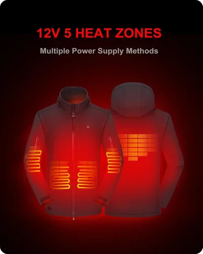 Vista 2 de DEWBU Soft Shell Heated Jacket for Men with 12V Battery Pack and Detachable Hood Outdoor Electric Heating Coat