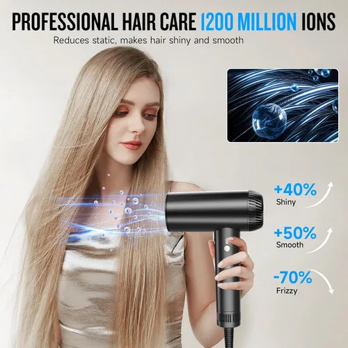 Vista 3 de Secador de pelo 2026, secador profesional de alta velocidad de 200,000 RPM con difusor para mujeres, secador de pelo iónico negativo de 3,937.0 ft