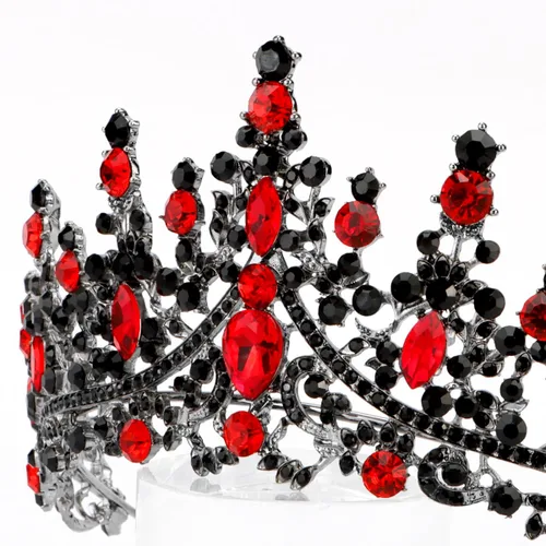 Vista 6 de TOBATOBA Corona de reina de corazones, corona de reina real para mujer, corona roja gótica negra, tiaras de princesa para mujeres y niñas, corona