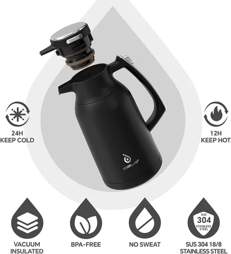 Vista 2 de IDEUS Jarra térmica para café, frasco de acero inoxidable con aislamiento al vacío de doble pared, jarra de agua, servidor de café y dispensador